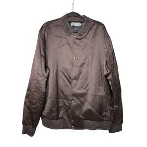 Vince Men's XXL 2XL Satin Bomber Jacket Brown Snap Up Long Sleeve Sporty Track